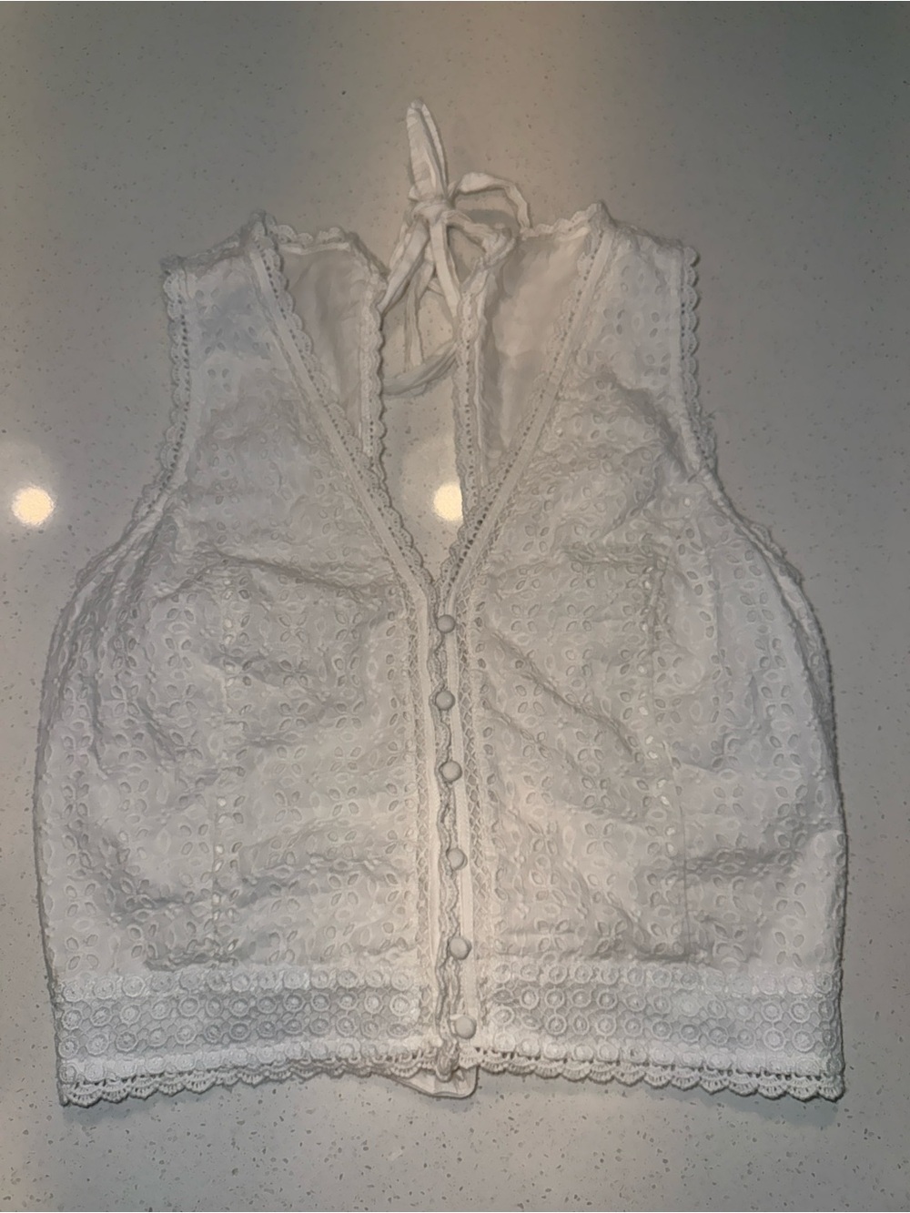 Abercrombie & Fitch White Lace Halter Button-Front Crop Top